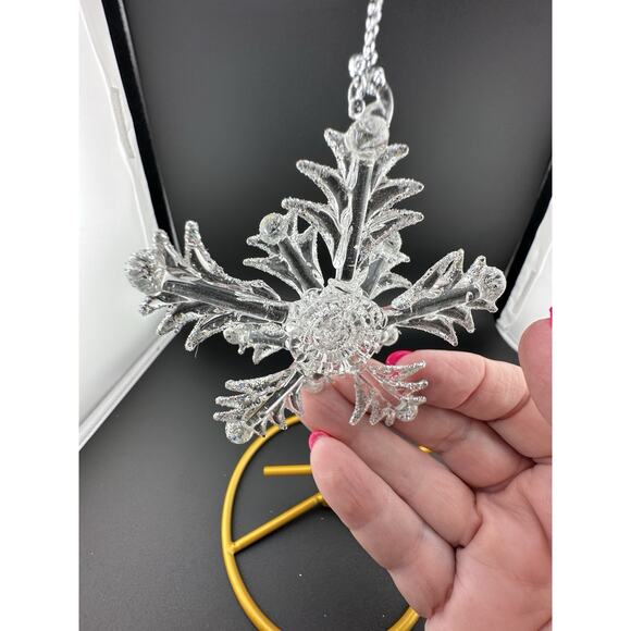 Vintage Hand Spun Glass 3D Snowflake Silver Accents Ornament 3" Original Box - Picture 6 of 9